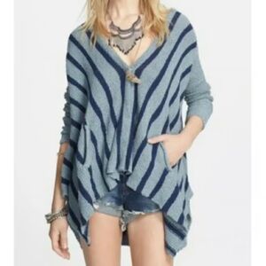 Free People Blue and Navy Striped Poncho